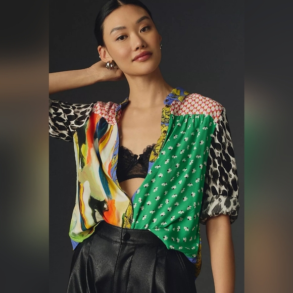 Maeve Tops - Maeve Paz Contrast Print Button Down Shirt